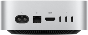 Mac mini, Rückseite, Netzanschluss, Ethernet Anschluss, HDMI Anschluss, drei Thunderbolt Anschlüsse